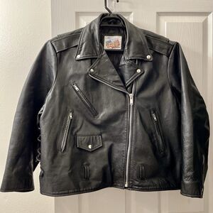 Vintage Excelled Black Leather Biker Jacket 26 Big Motorcycle Moto Terminator